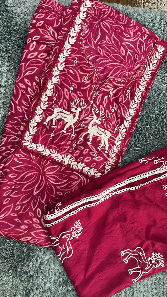 Designer red Unstitched suit ( free size )