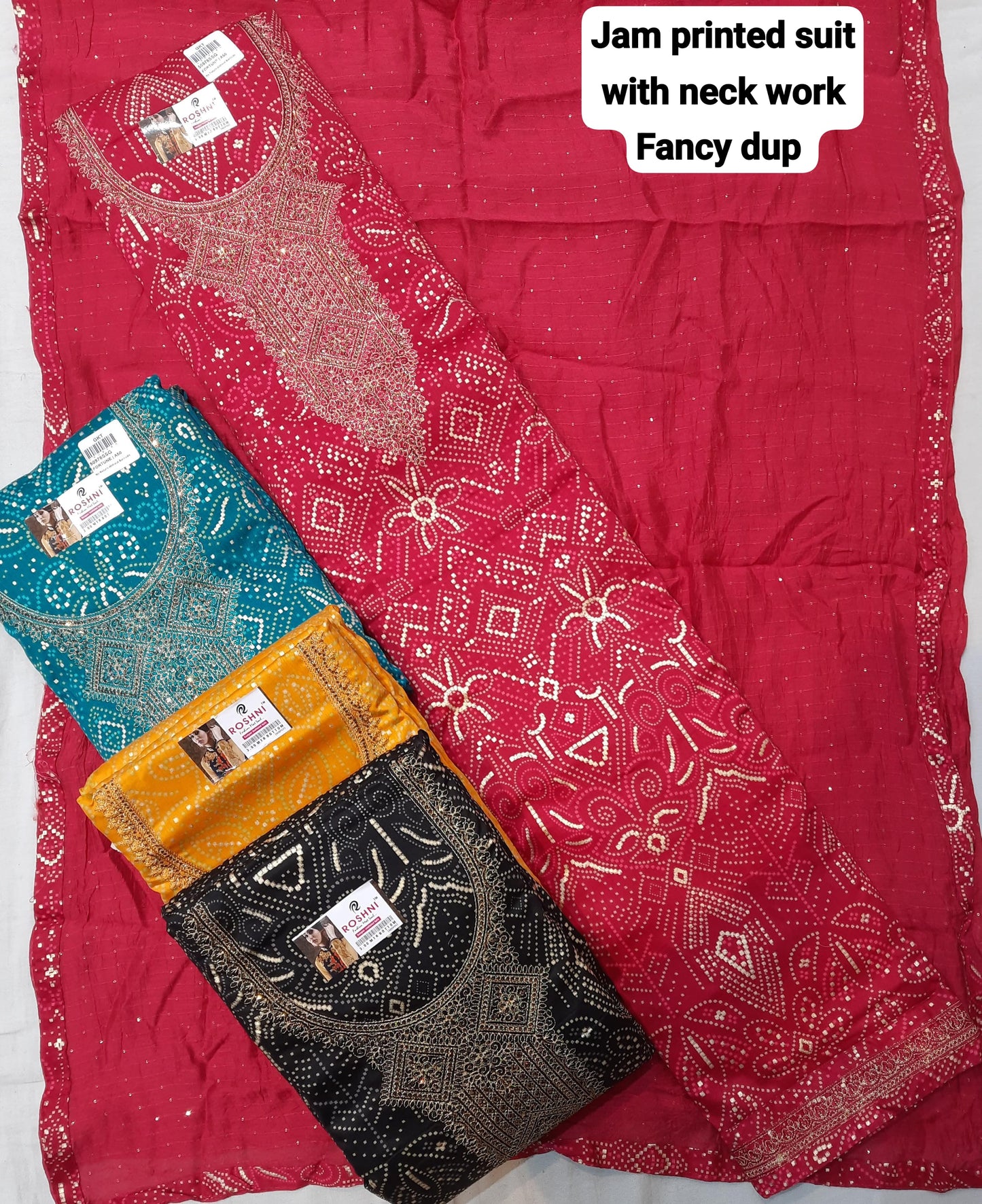 Cute jam cotton red pink Unstitched suit ( free size )