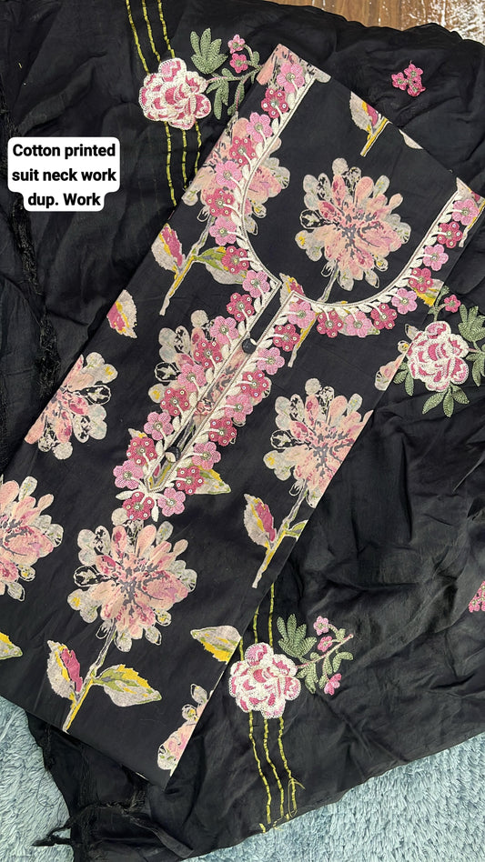 Fabulous black cotton printed Unstitched Salwar suit ( free size )
