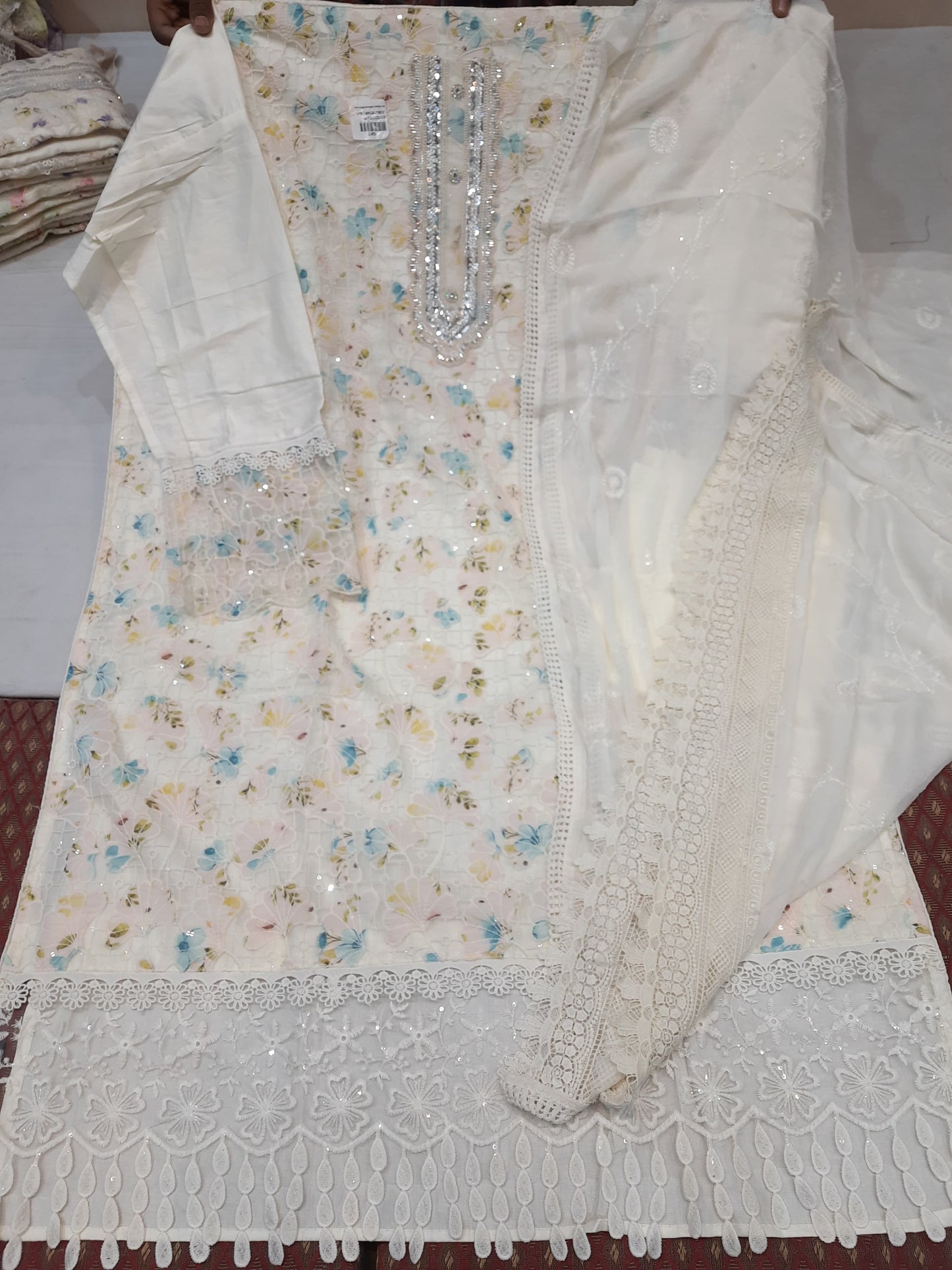 Fabulous white Unstitched suit ( free size )