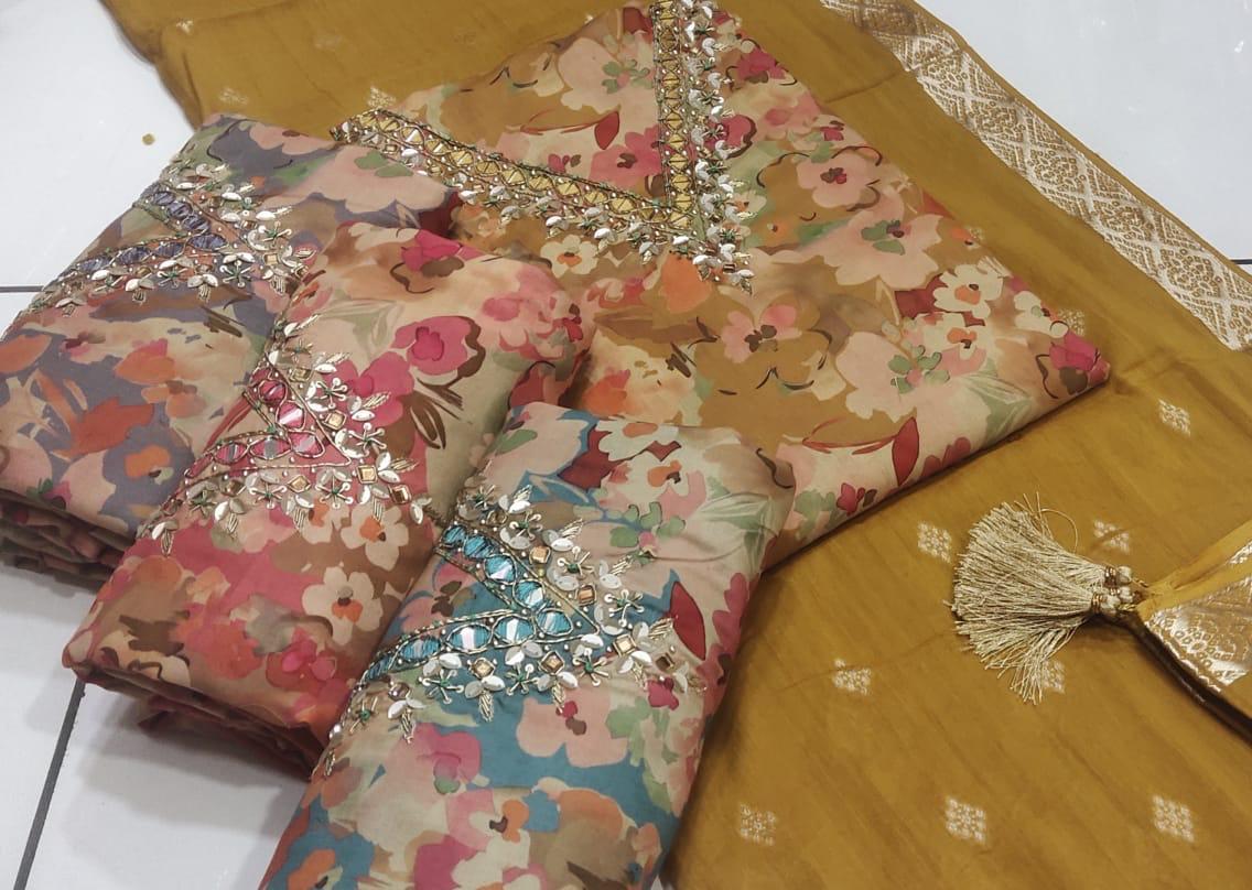 Charming mustard Unstitched suit ( free size )