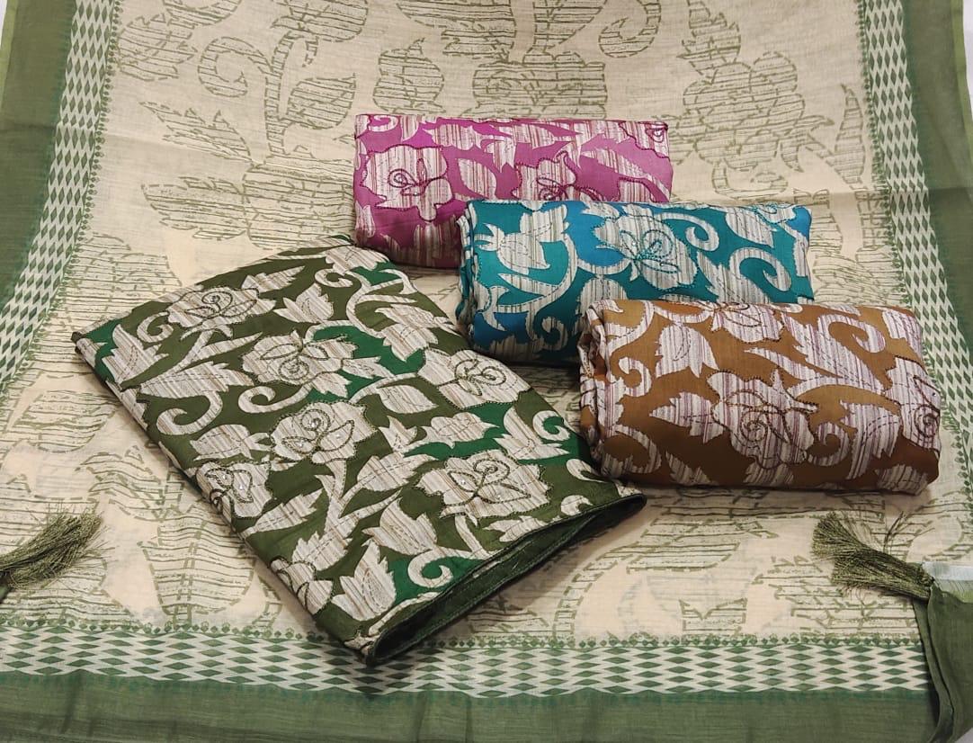 Majestic pink green Unstitched suit ( free size )