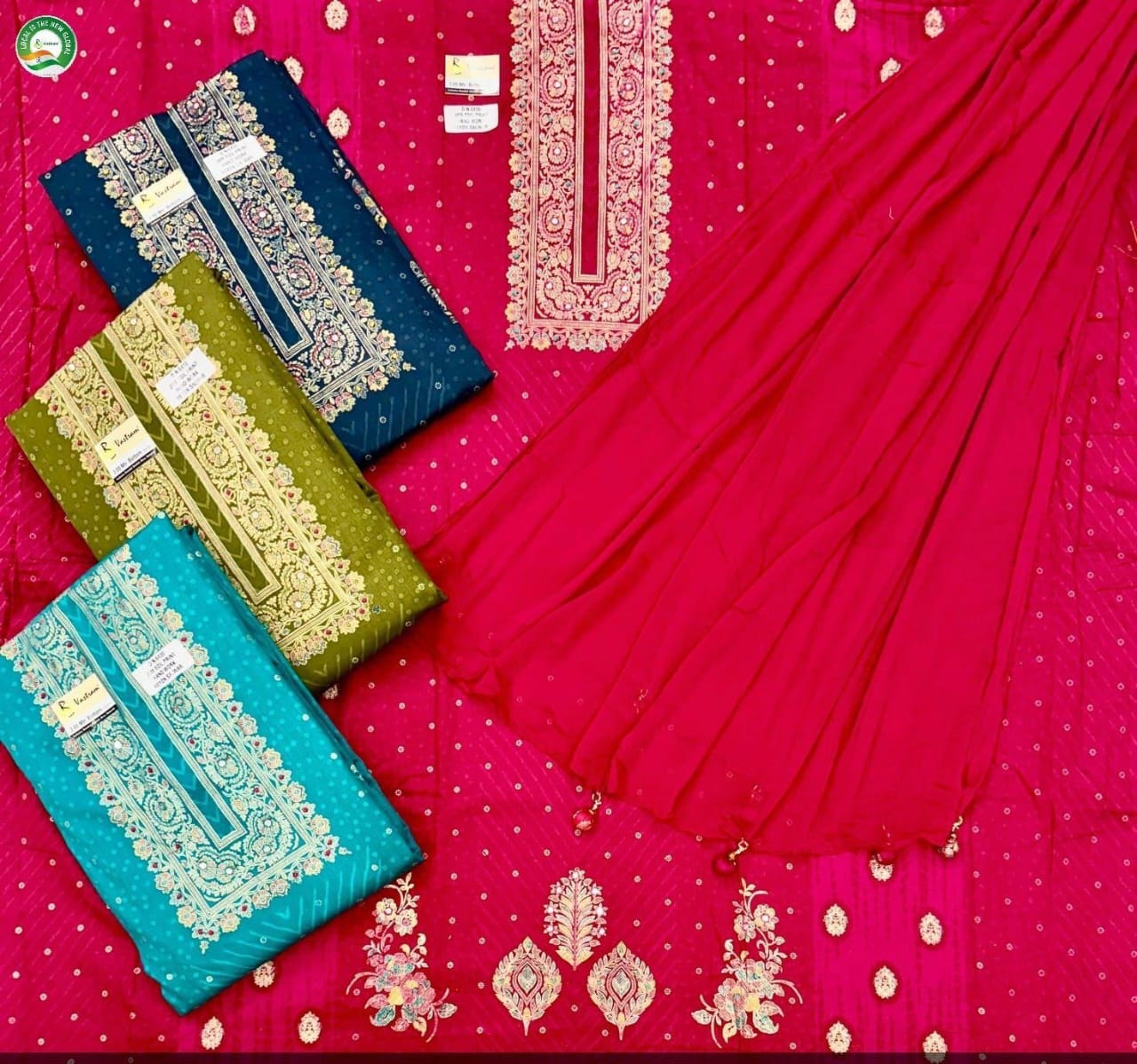 Pretty red pink Unstitched suit ( free size )