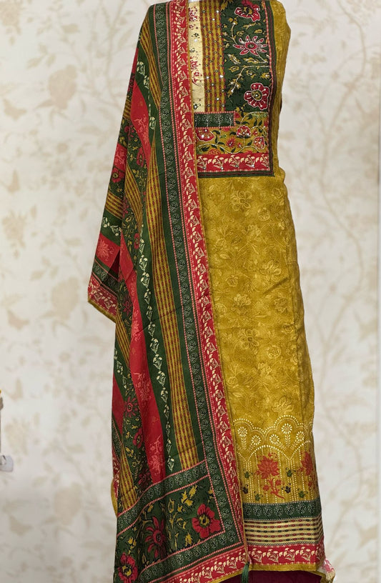 Designer yellow haldi mehendi Unstitched suit ( free size )