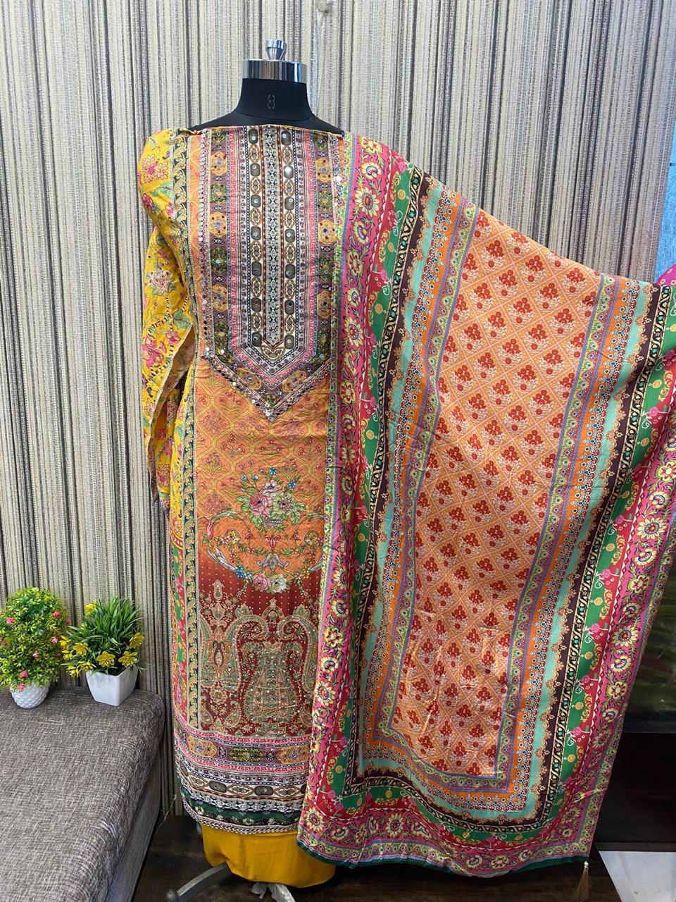 Glamouors multicolour Unstitched suit ( free size )