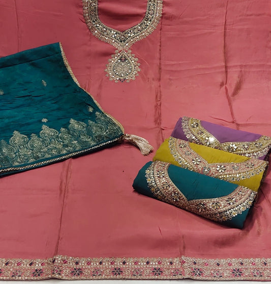 Designer pink Unstitched suit ( free size )