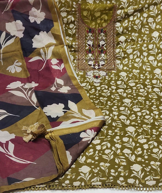 Stunning mustard Unstitched suit ( free size )