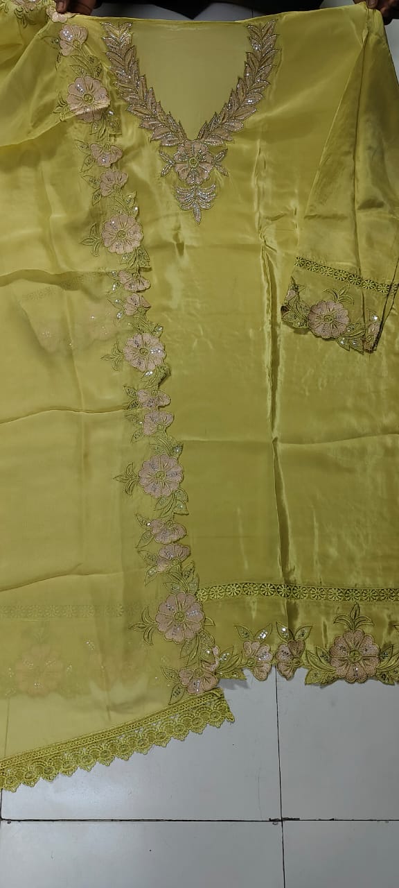 Engaging golden Unstitched suit ( free size )