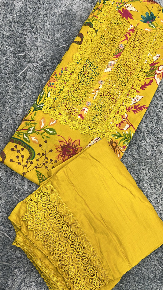 Lovely yellow haldi mehendi Unstitched suit ( free size )