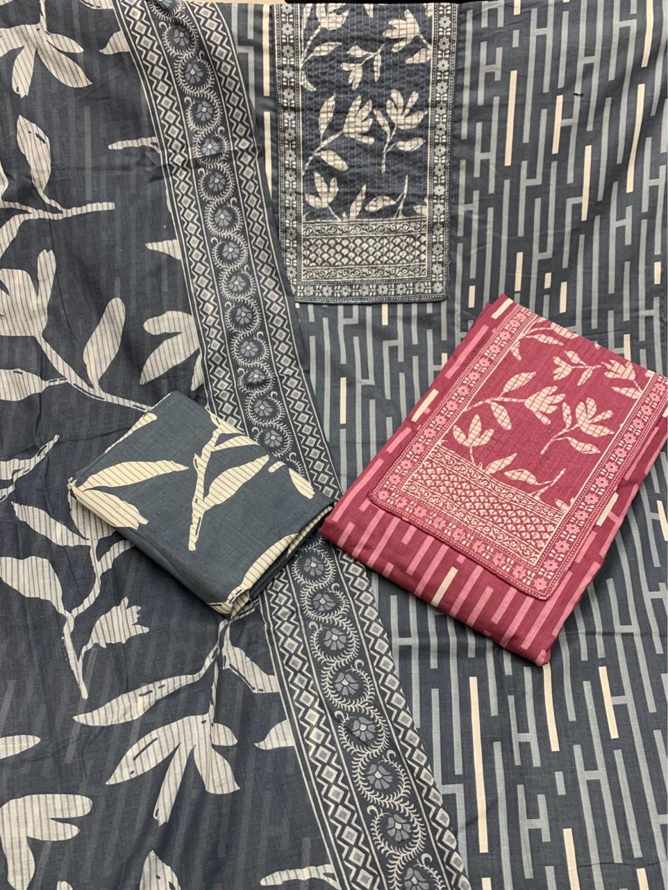 Designer grey Unstitched suit ( free size )