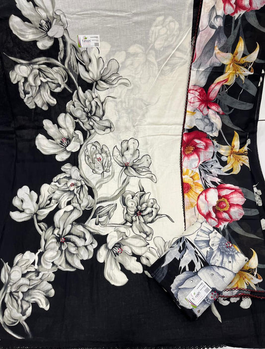 Beautiful white black Unstitched suit ( free size )