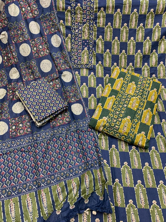 Astonishing dark blue green Unstitched suit ( free size )