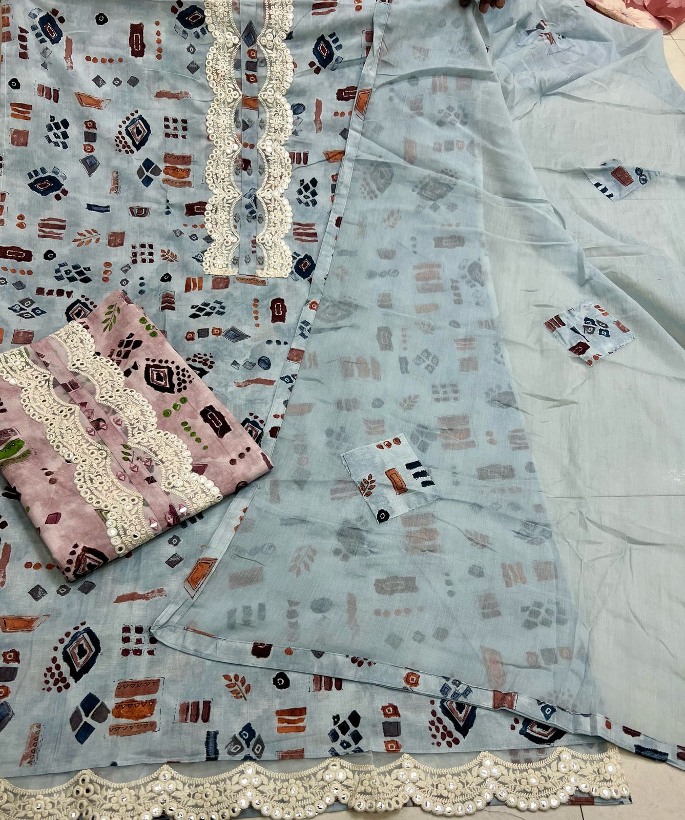 Blue Semi Stitched Fancy Salwar suit (free size)