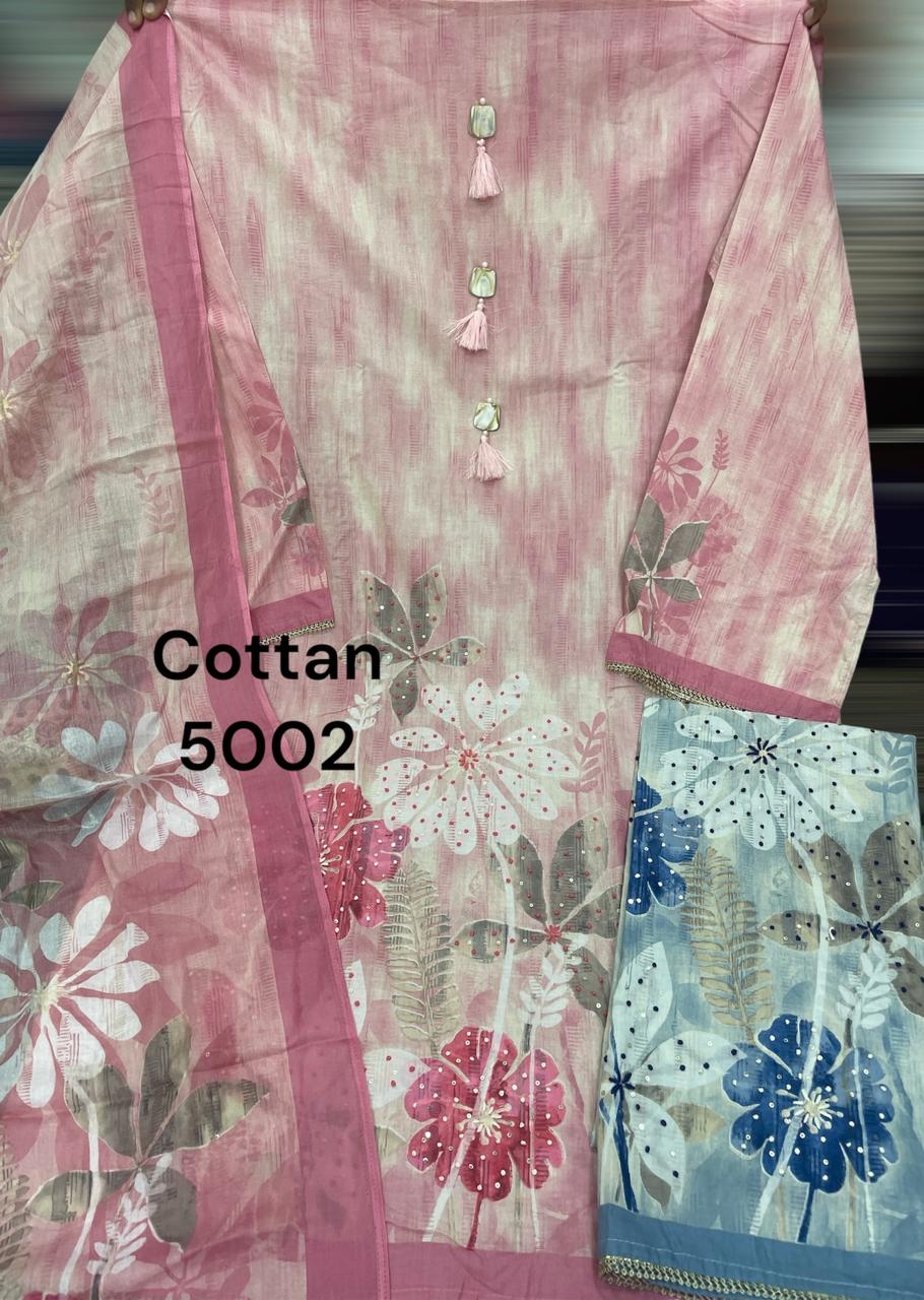 Pink cotton Semi Stitched Fancy Salwar suit (free size)