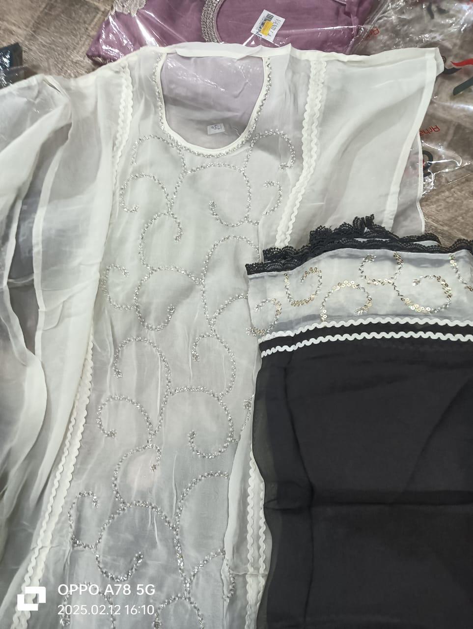 White semi Stitched Fancy Salwar suit (free size)