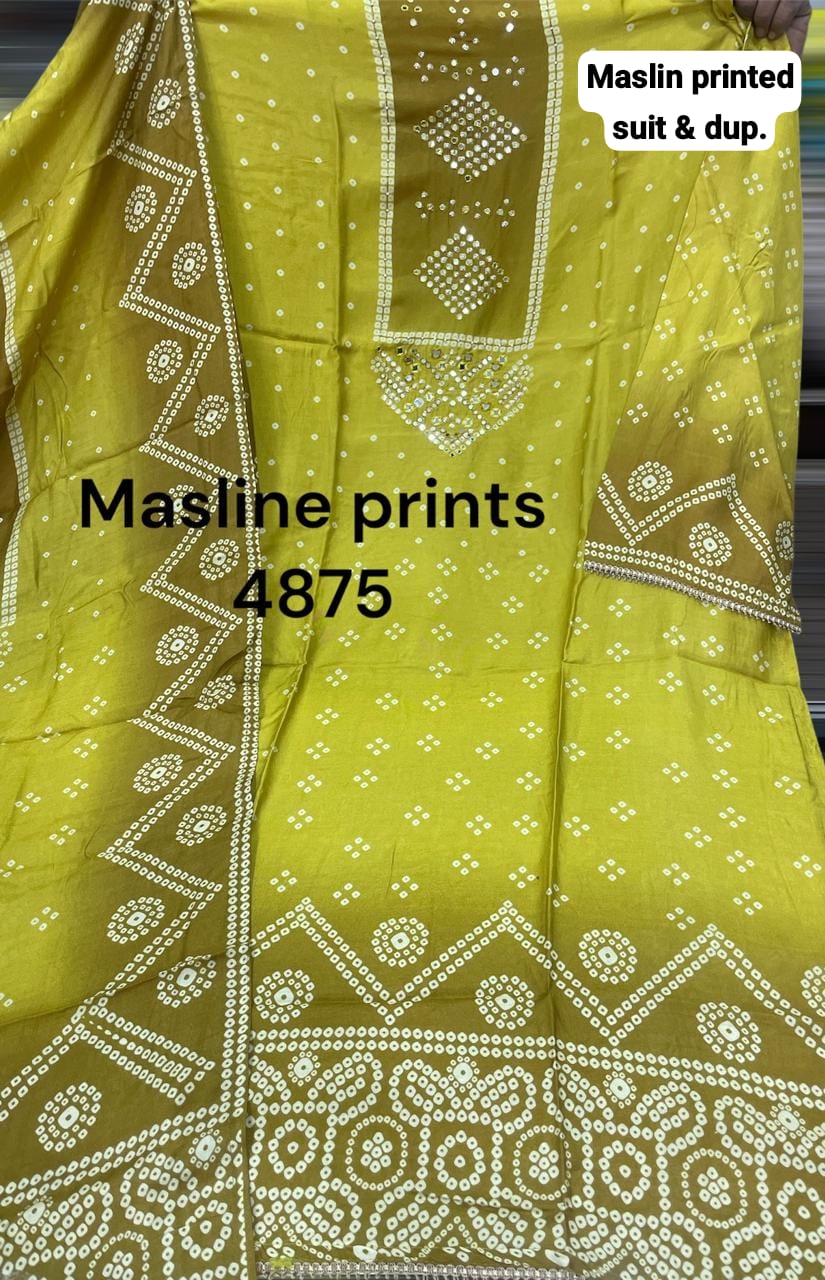 Yellow haldi masline semi Stitched Fancy Salwar suit (free size)