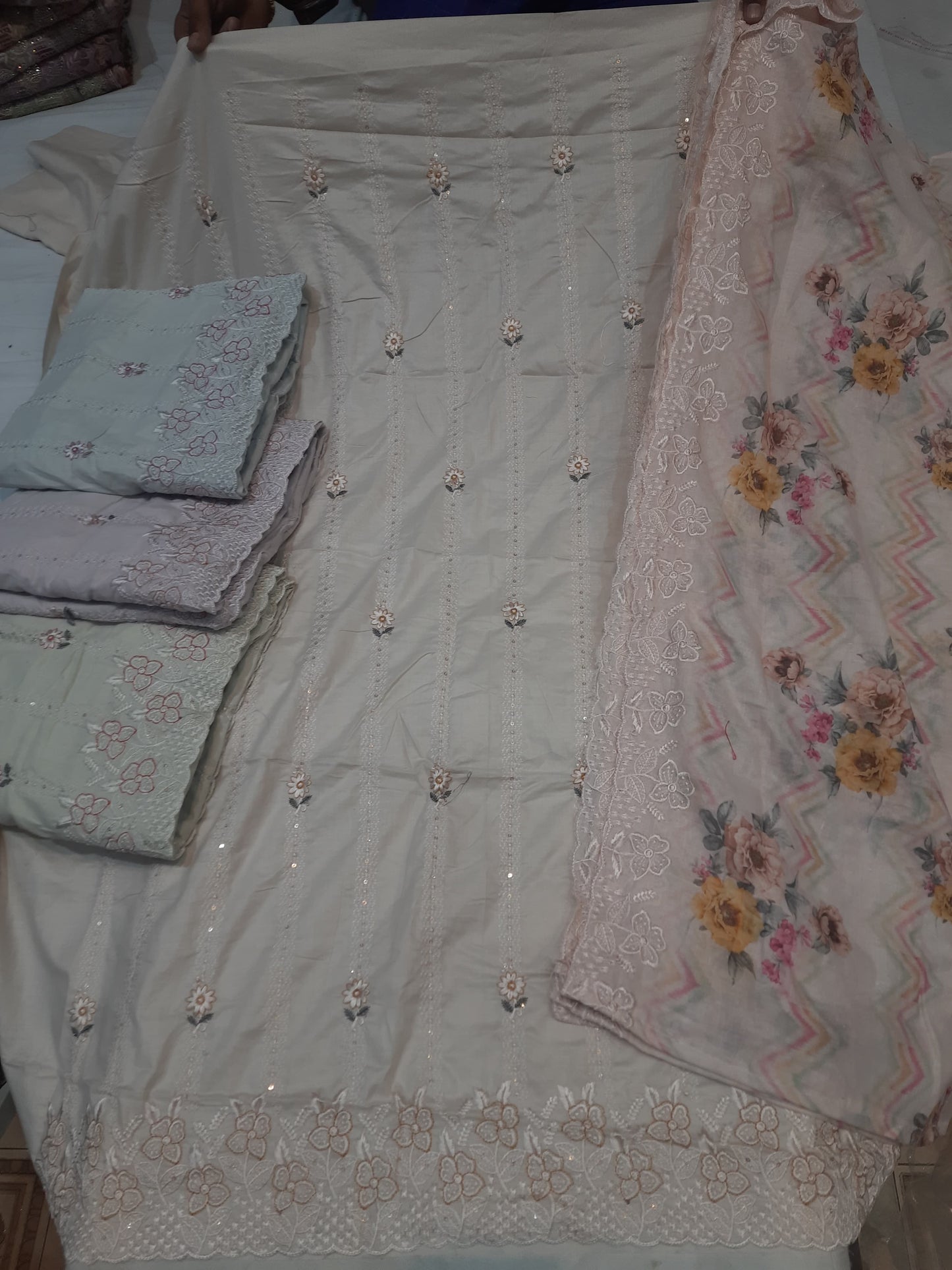 White pink semi Stitched Fancy Salwar suit (free size)