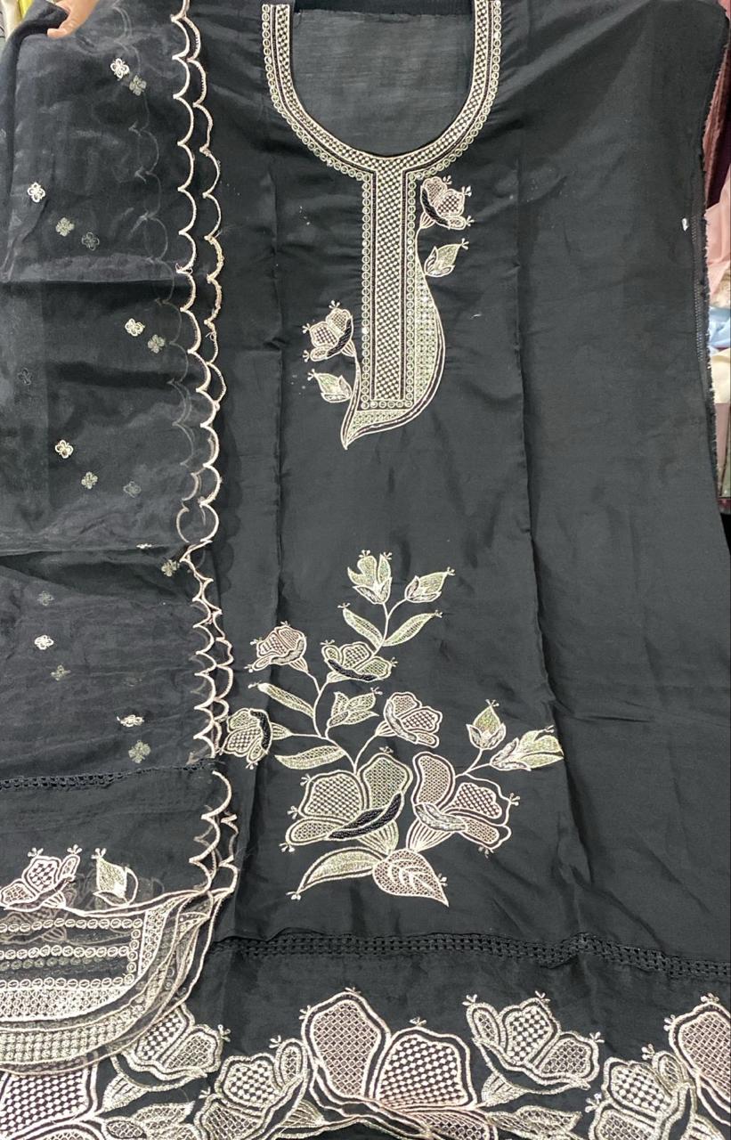 Black cotton semi Stitched Fancy Salwar suit (free size)