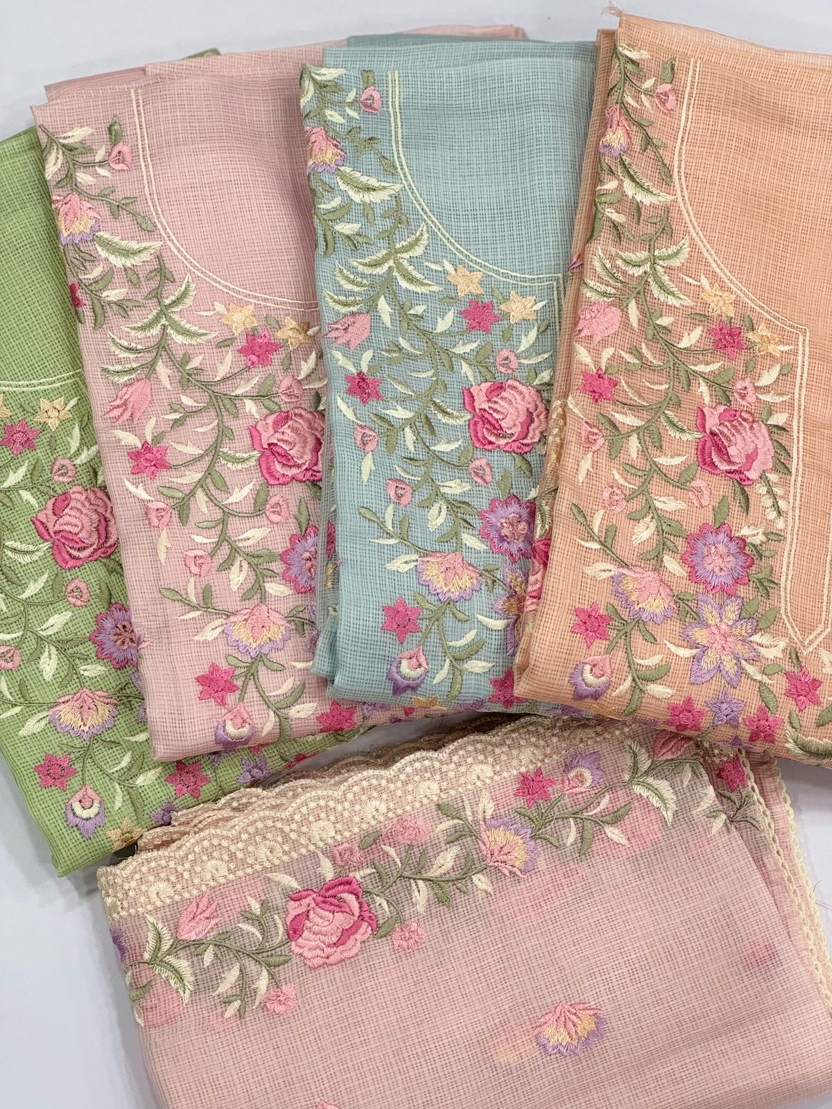 Pink peach blue green semi Stitched Fancy Salwar suit (free size)