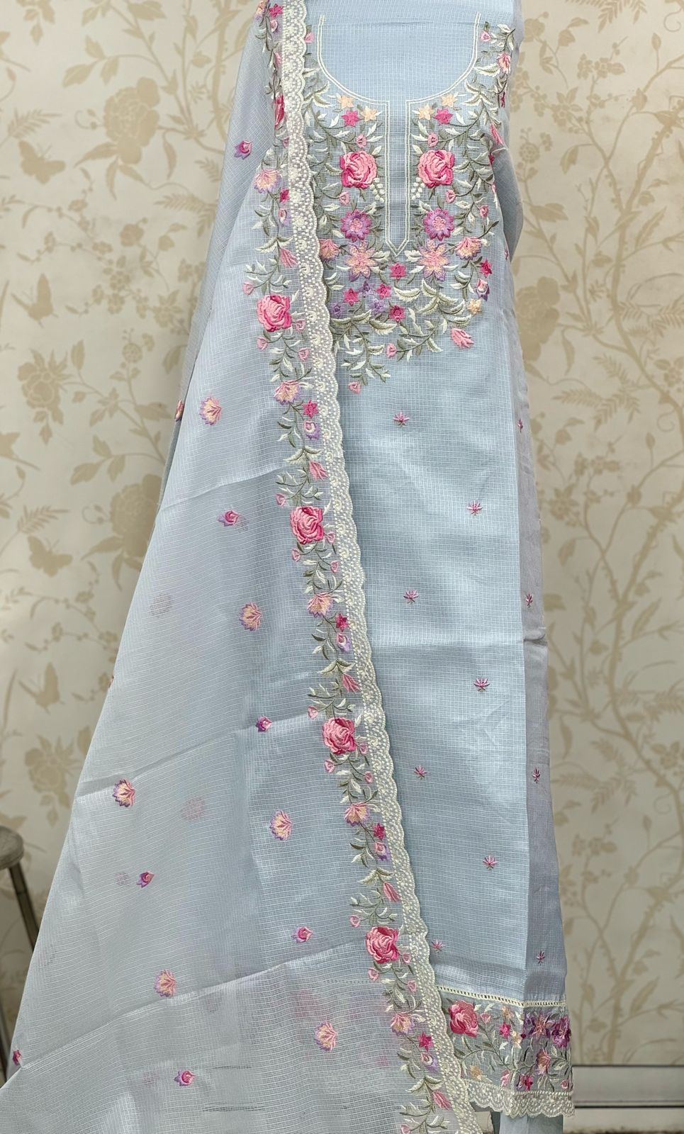 Sky blue semi Stitched Fancy Salwar suit (free size)