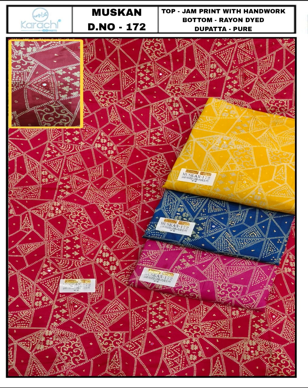 Red Jam cotton semi Stitched Fancy Salwar suit (free size)