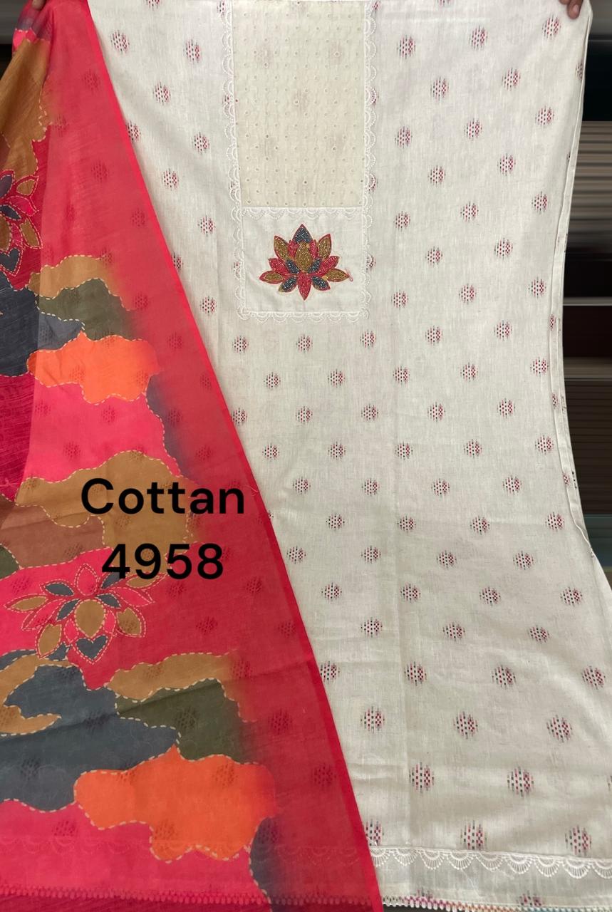 White cotton semi Stitched Fancy Salwar suit (free size)