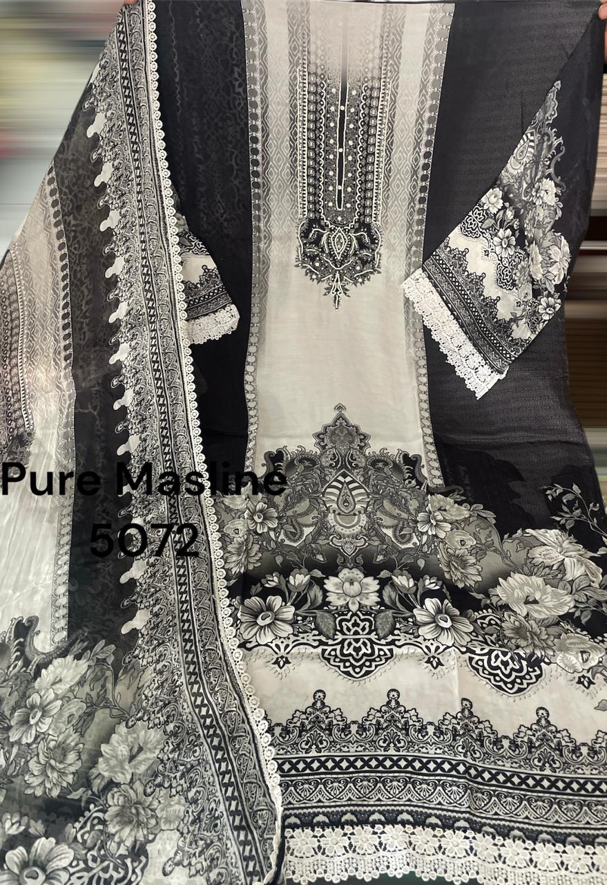 White black masline semi Stitched Fancy Salwar suit (free size)