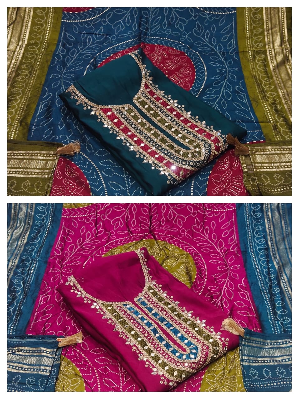 Amazing pink blue semi Stitched Fancy Salwar suit (free size)