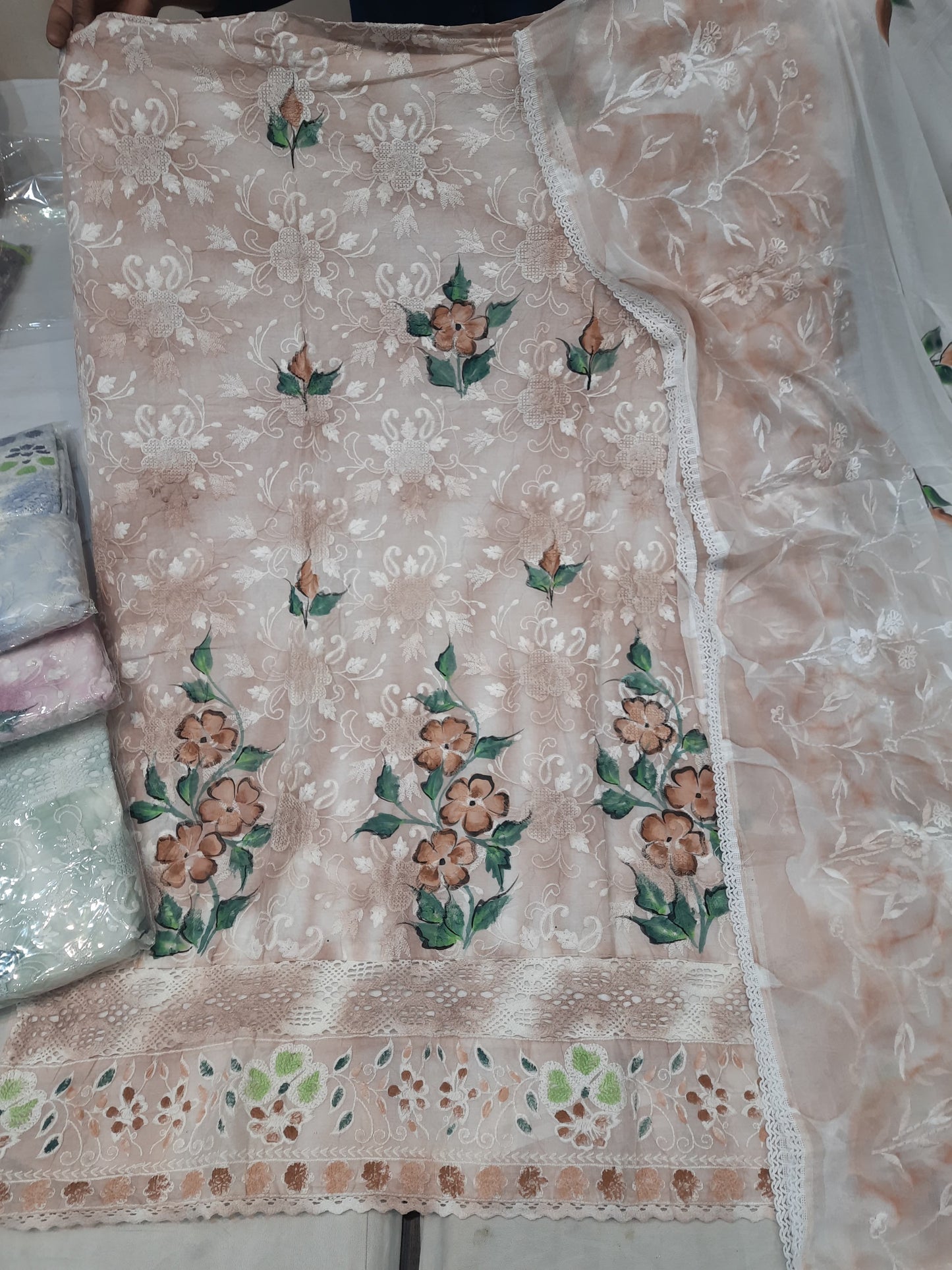 Pleasing peach Stitched Fancy Salwar suit (free size)