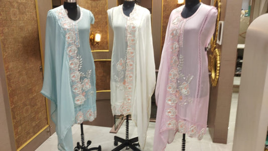 Pretty sky blue green pink Fancy Salwar suit (free size)