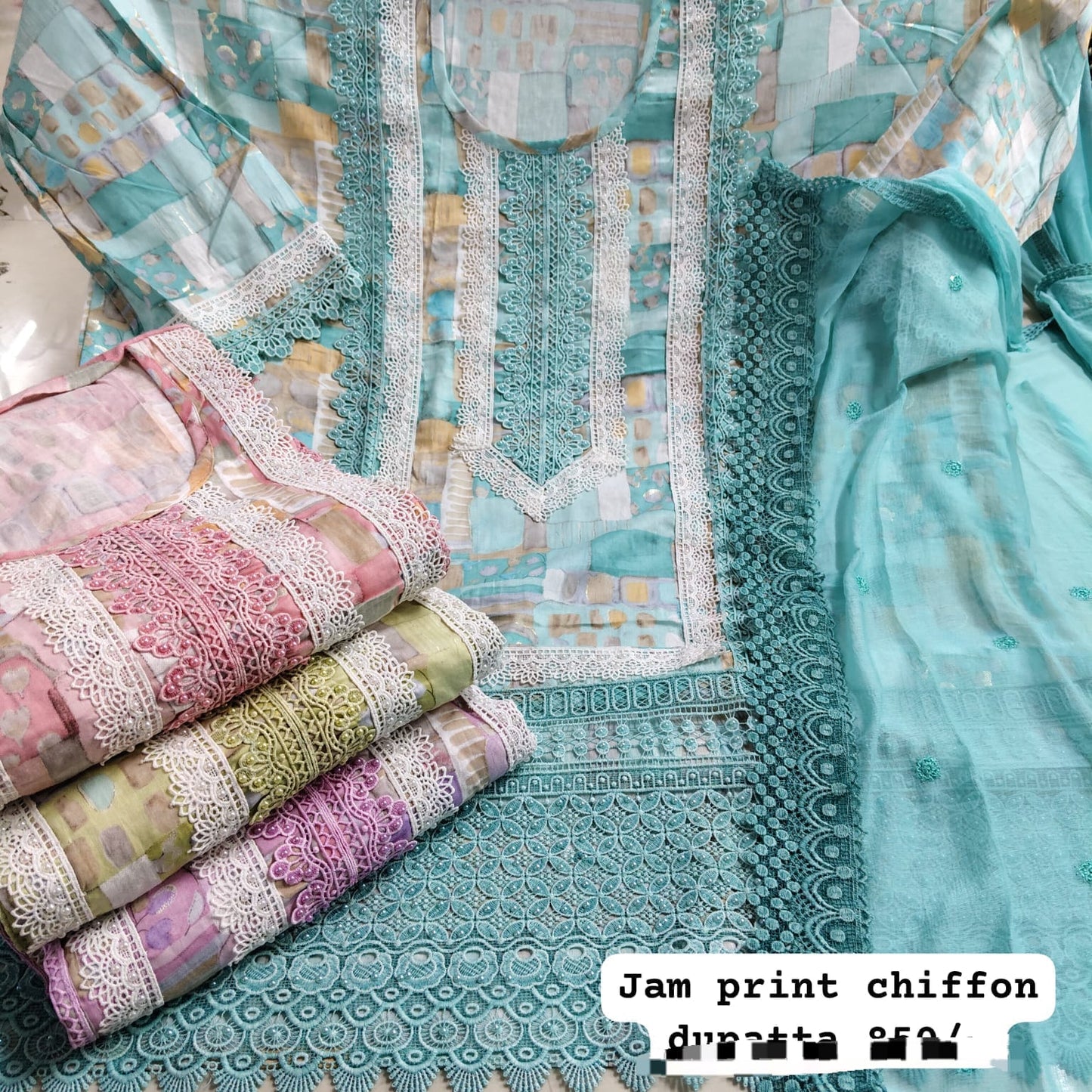 Amazing chiffon sky blue Fancy Salwar suit (free size)