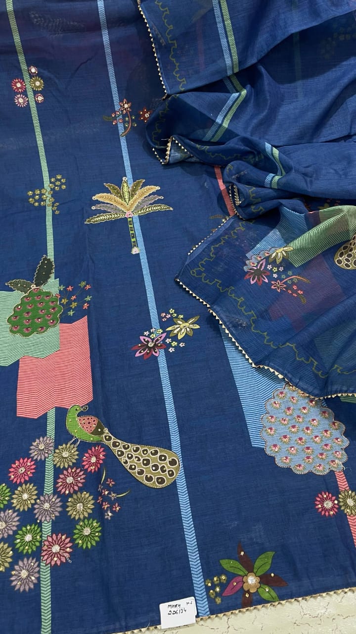 Eye catching navy blue peacock Fancy Salwar suit (free size)