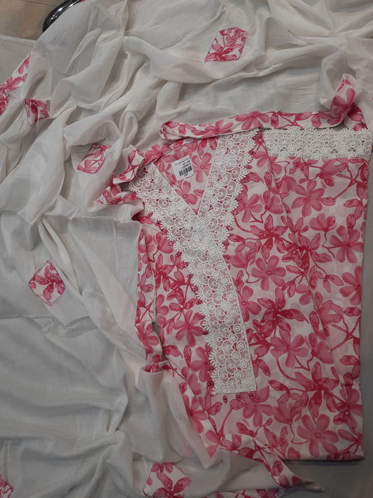 Engaging pink white jam print Fancy Salwar suit (free size)