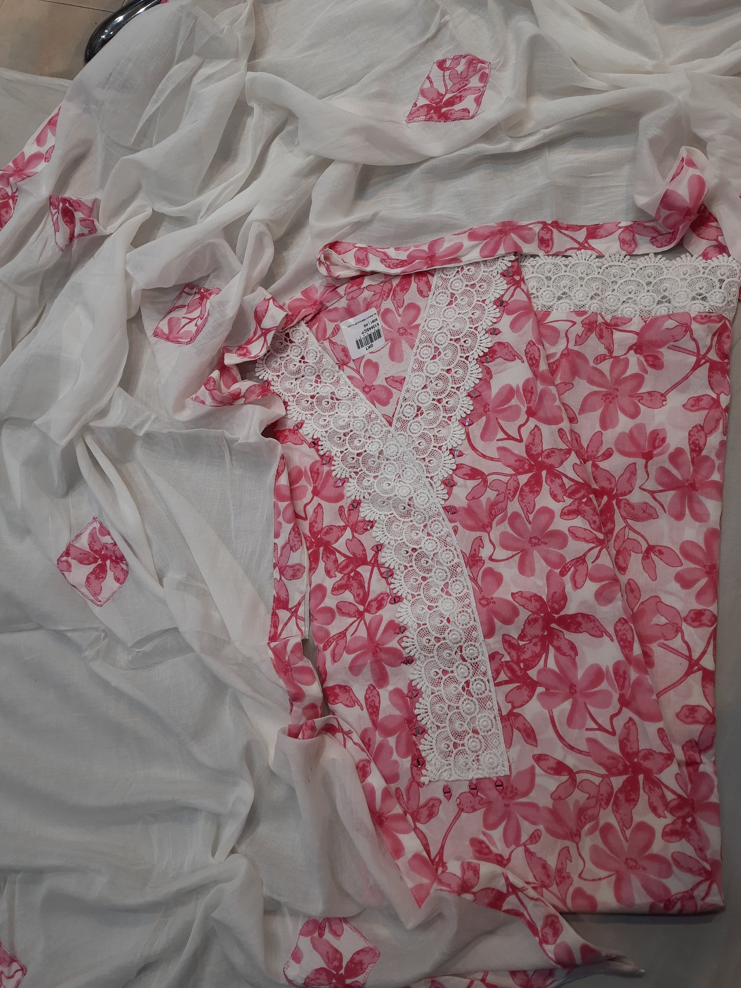 Engaging pink white jam print Fancy Salwar suit (free size)