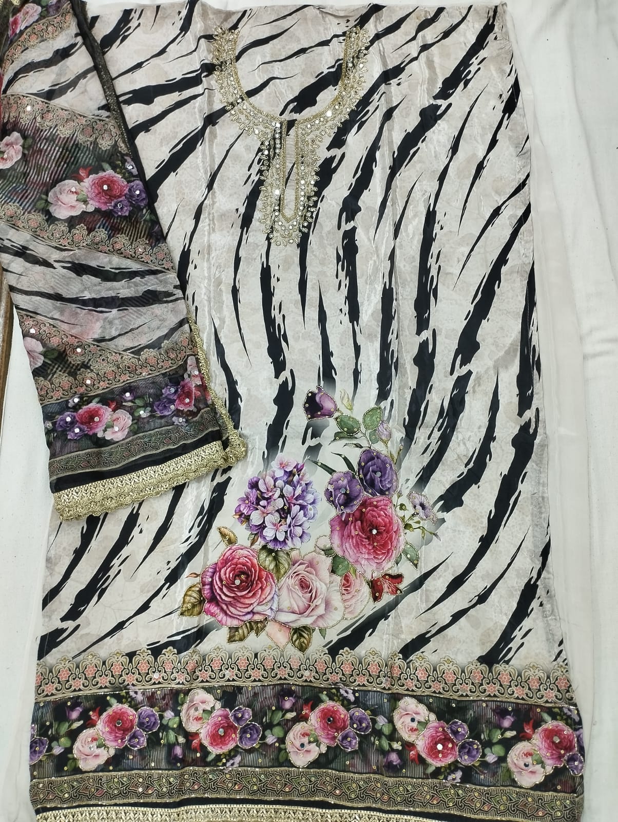 White black Fancy Salwar suit (free size)