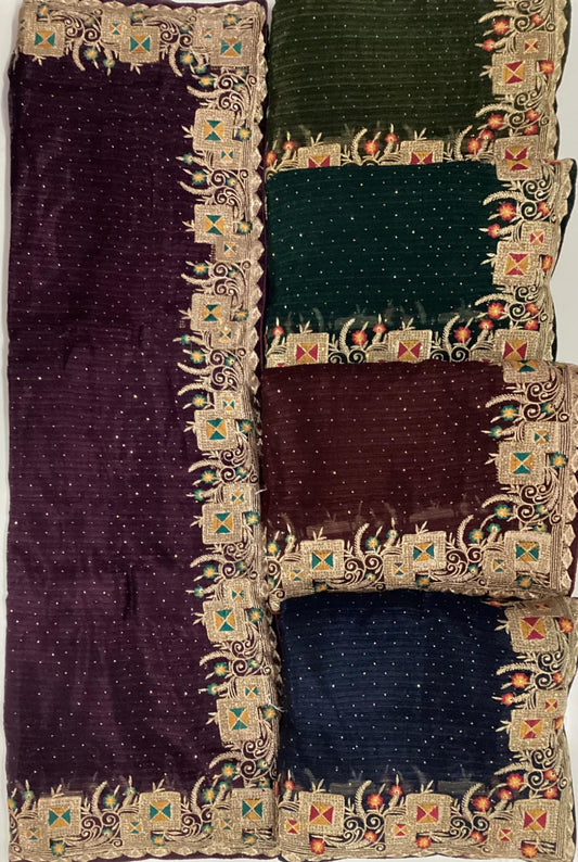 Amazing wine maroon green blue saree