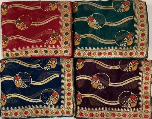 Lovely pink blue green wine saree