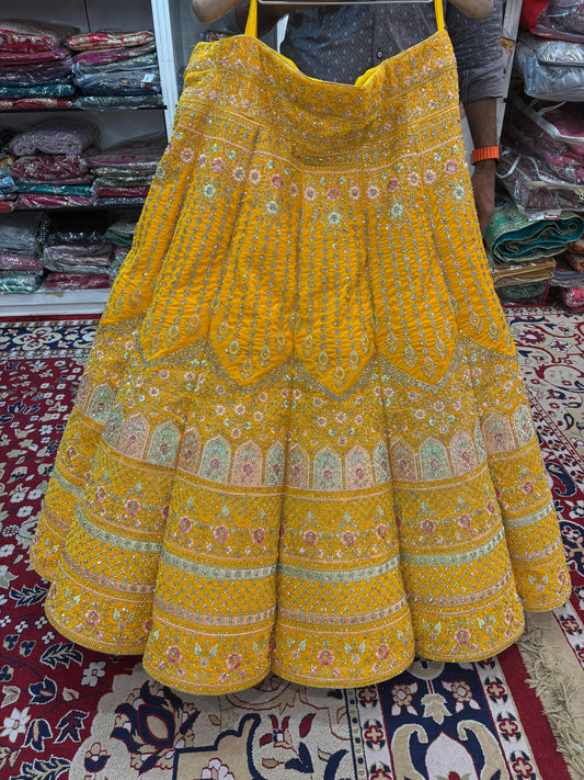 Haldi Yellow Ball Jhumka Lehenga - Shopping World
