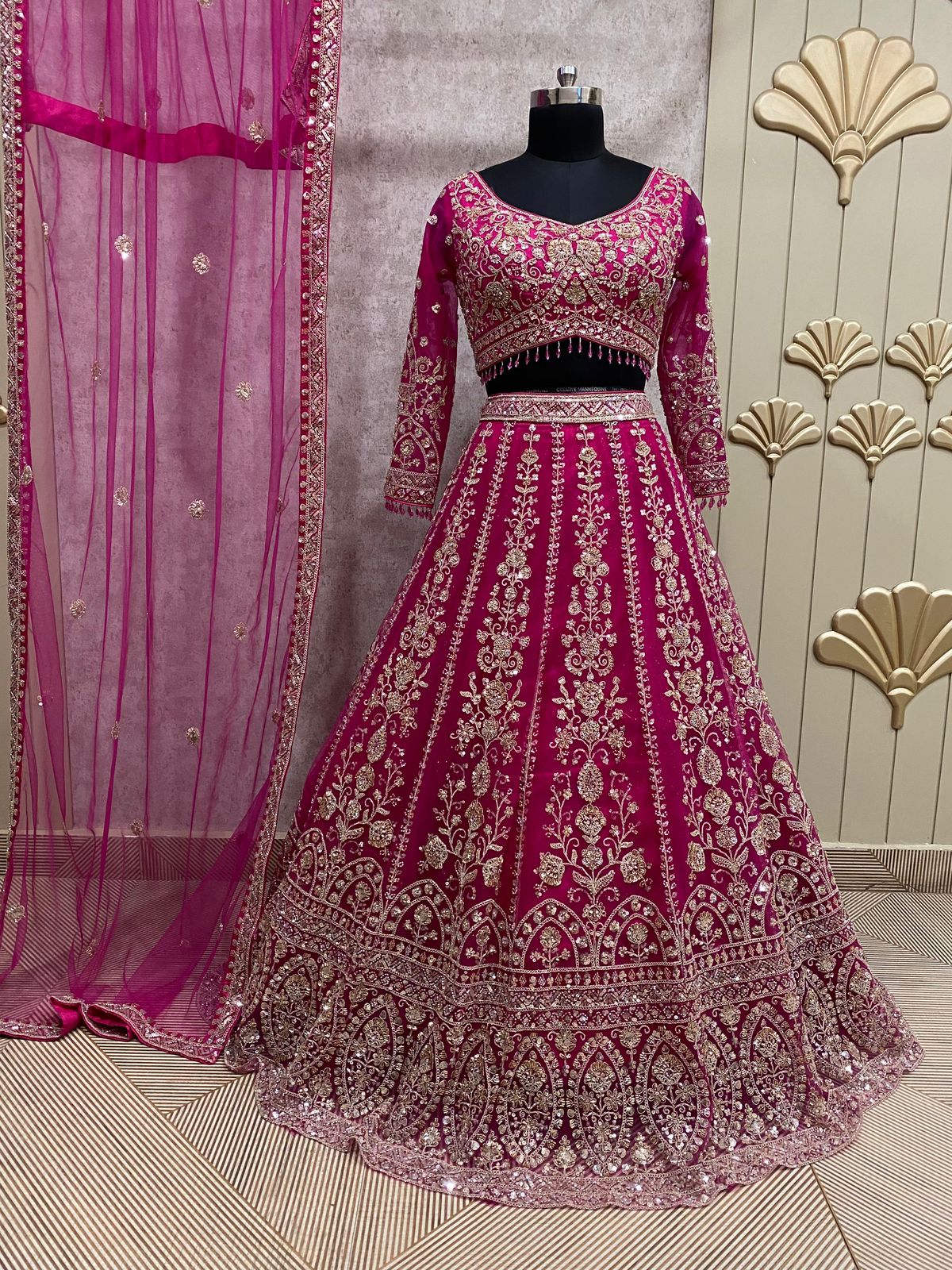 Designer sky blue crop top Lehenga