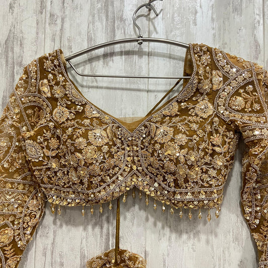 Elegant mustard beige crop top Lehenga