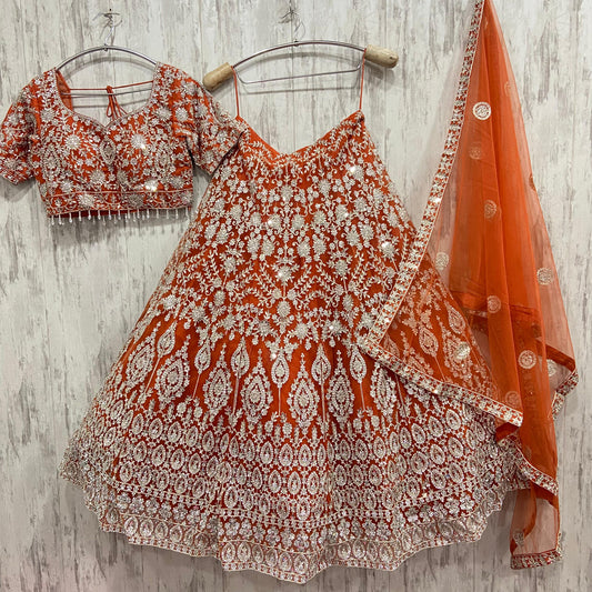 Pretty orange crop top Lehenga