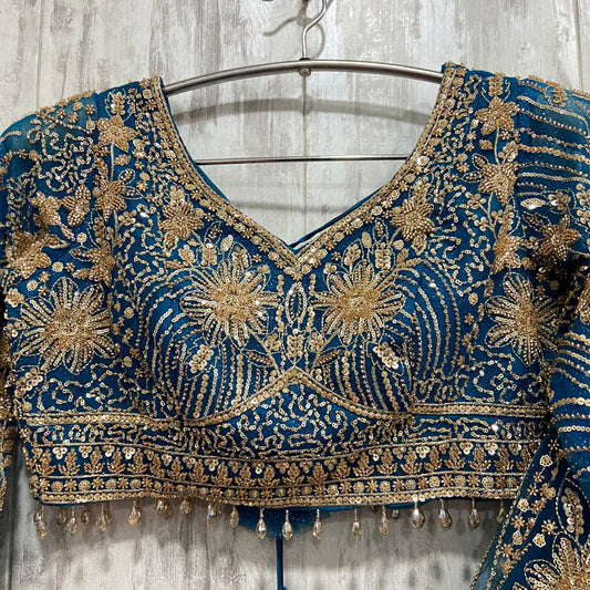 Stunning sky blue crop top Lehenga