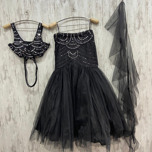 Mirror Work Black fish cut crop top Lehenga