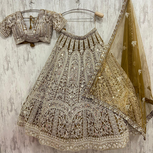 Attractive golden mustard crop top Lehenga