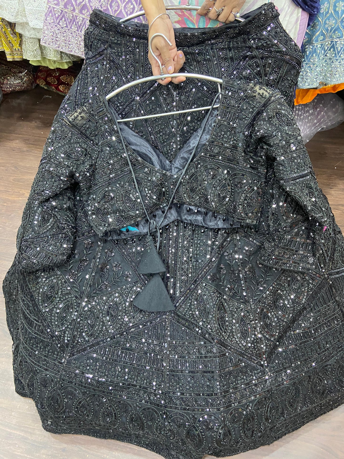 Tremendous navy blue on blue monotone crop top Lehenga