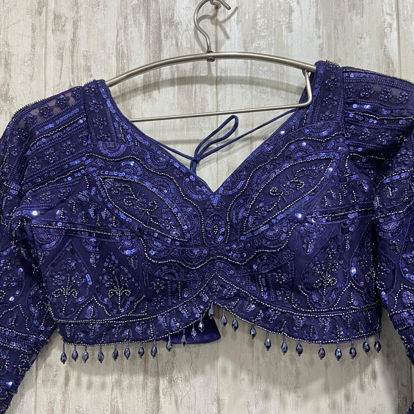 Elegant blue on blue monotone crop top Lehenga