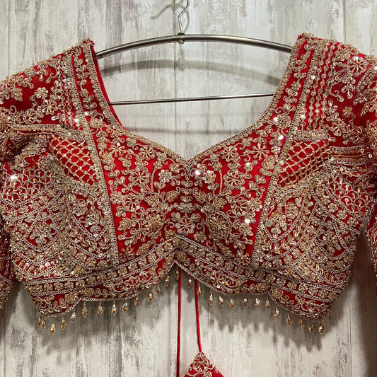 Eye catching red colour crop top Lehenga