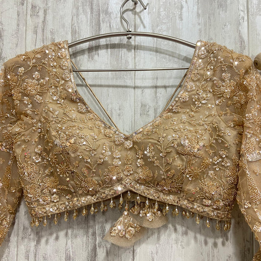 16 kali Heavy work Delightful golden crop top Lehenga