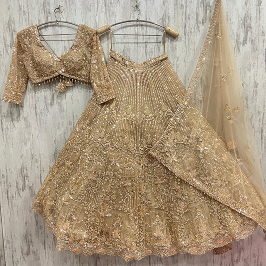 16 kali Heavy work Delightful golden crop top Lehenga