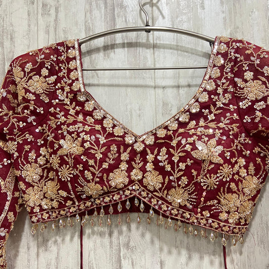 16 kali Heavy work Charming dark maroon crop top Lehenga